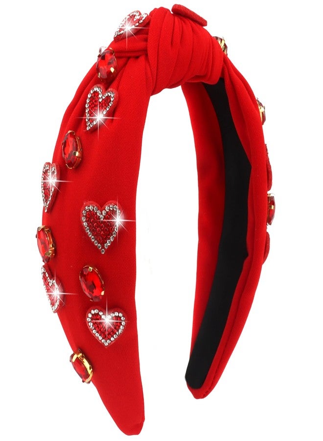ACO-UINT Valentines Headbands for Women Red Knotted Headband with Rhinestone Heart Decor, Wide Non-Slip Hairband Valentine’s Day Hair Accessories Gifts - Image 1